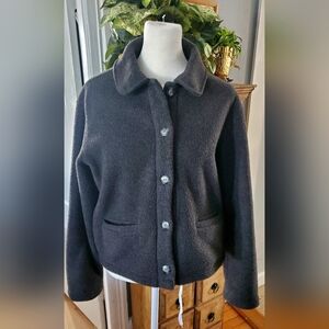 L. L. Bean Grey Button-Up Cozy Fleece Jacket With Pockets